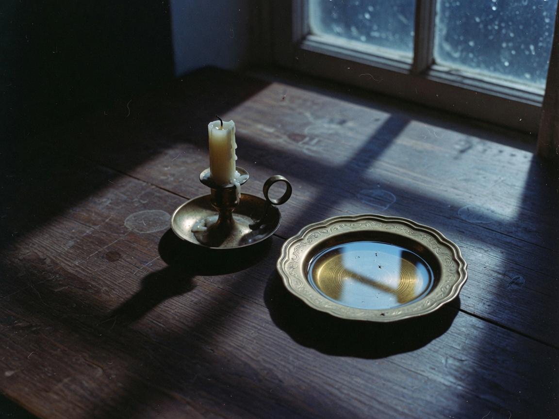 Candle flame over a brass water dish